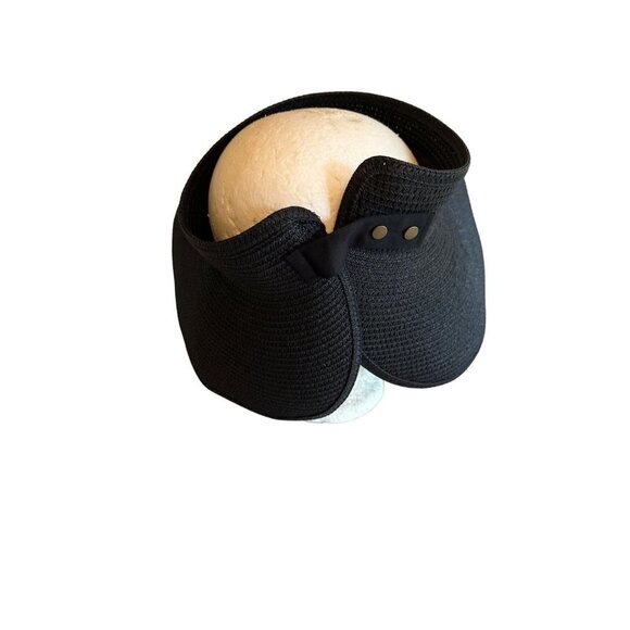 Shade & Shore Black Woven Open Top Sun Hat Snap Adjustment - Picture 2 of 7